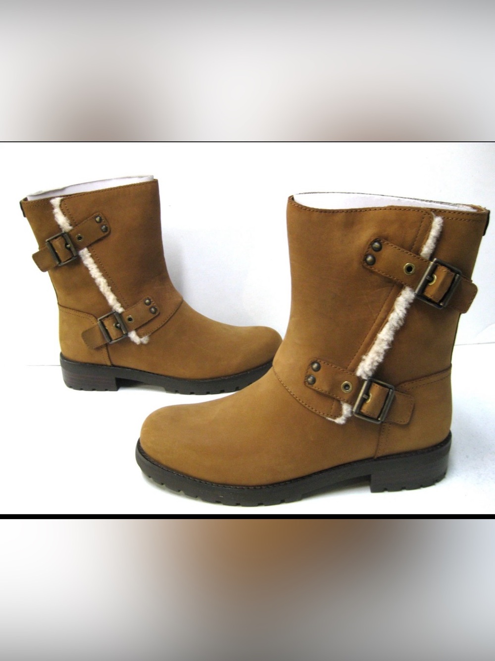 UGG Chestnut Brown Mid-Calf Buckle Shearling-Lined Boots